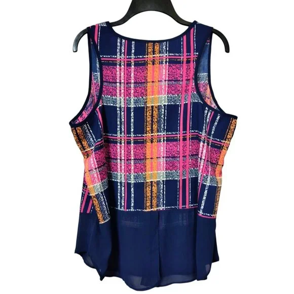 Signature Studio Sleeveless Top Multicolored Blue Plaid Women's Size Medium - Picture 3 of 8